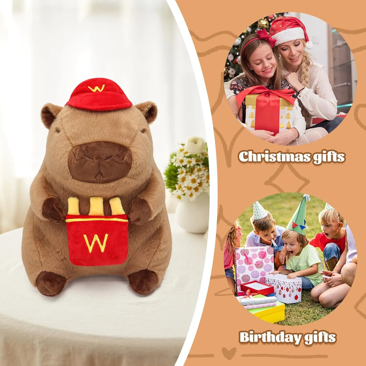 French Fries Capybara Plush 17.7inch, Cute French Fry Capybara Stuffed Animal Giant Capibara Plushies Pillow Toy Gifts for Boys Girls Kids
