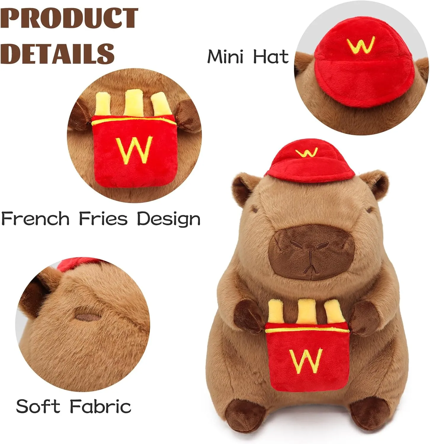 French Fries Capybara Plush 17.7inch, Cute French Fry Capybara Stuffed Animal Giant Capibara Plushies Pillow Toy Gifts for Boys Girls Kids