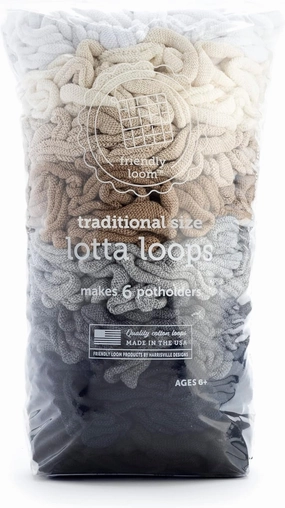 friendly loom | Lotta Loops - 7” Traditional-Sized Neutral Themed Potholder Weaving Loops | Craft 6 Cotton Potholders