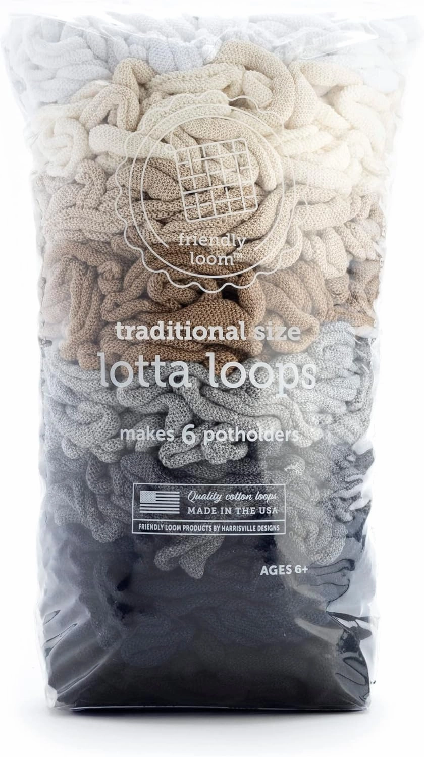 friendly loom | Lotta Loops - 7” Traditional-Sized Neutral Themed Potholder Weaving Loops | Craft 6 Cotton Potholders