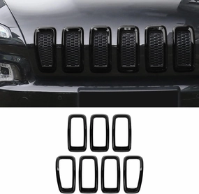 Front Grill Inserts Grille Cover Frame Trims for 2014-2018 Jeep Cherokee (black)