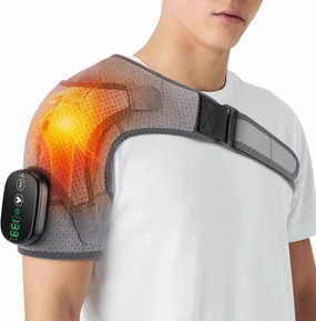 FSA HSA Eligible, Cordless Shoulder Heating Pads with Massager for Shoulder Pain, Frozen Shoulder, Heated Shoulder Wrap Heating Massage Shoulder Brace Heating Wrap (Grey)