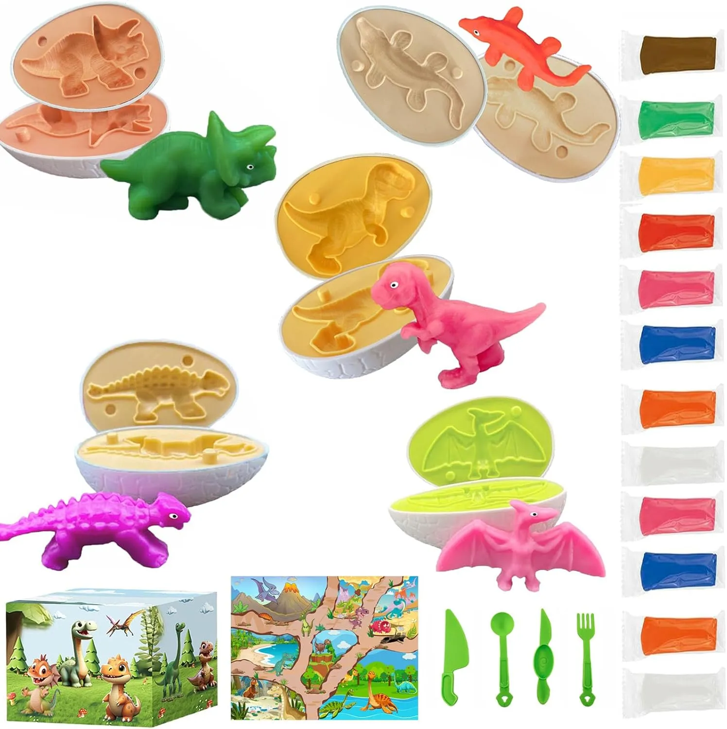 Fuijeuj Playdough Dinosaur Eggs Sets,Playdough Sets for Kids Ages 4-8,Toddler Easter Basket Stuffers,Easter Dino playdoh Dinosaur Play Dough Eggs Molds Toys Gifts