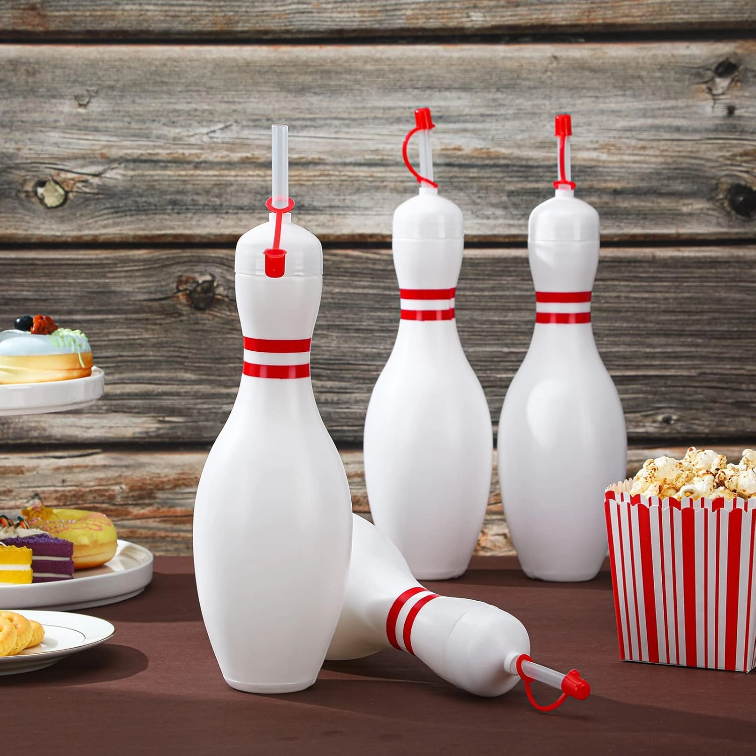 Funtery 24 Set Bowling Lovers Gifts for Men Women 25 oz Reusable Bowling Pin Plastic Water Bottles with Straws and Lids Sports Fans Party Favors