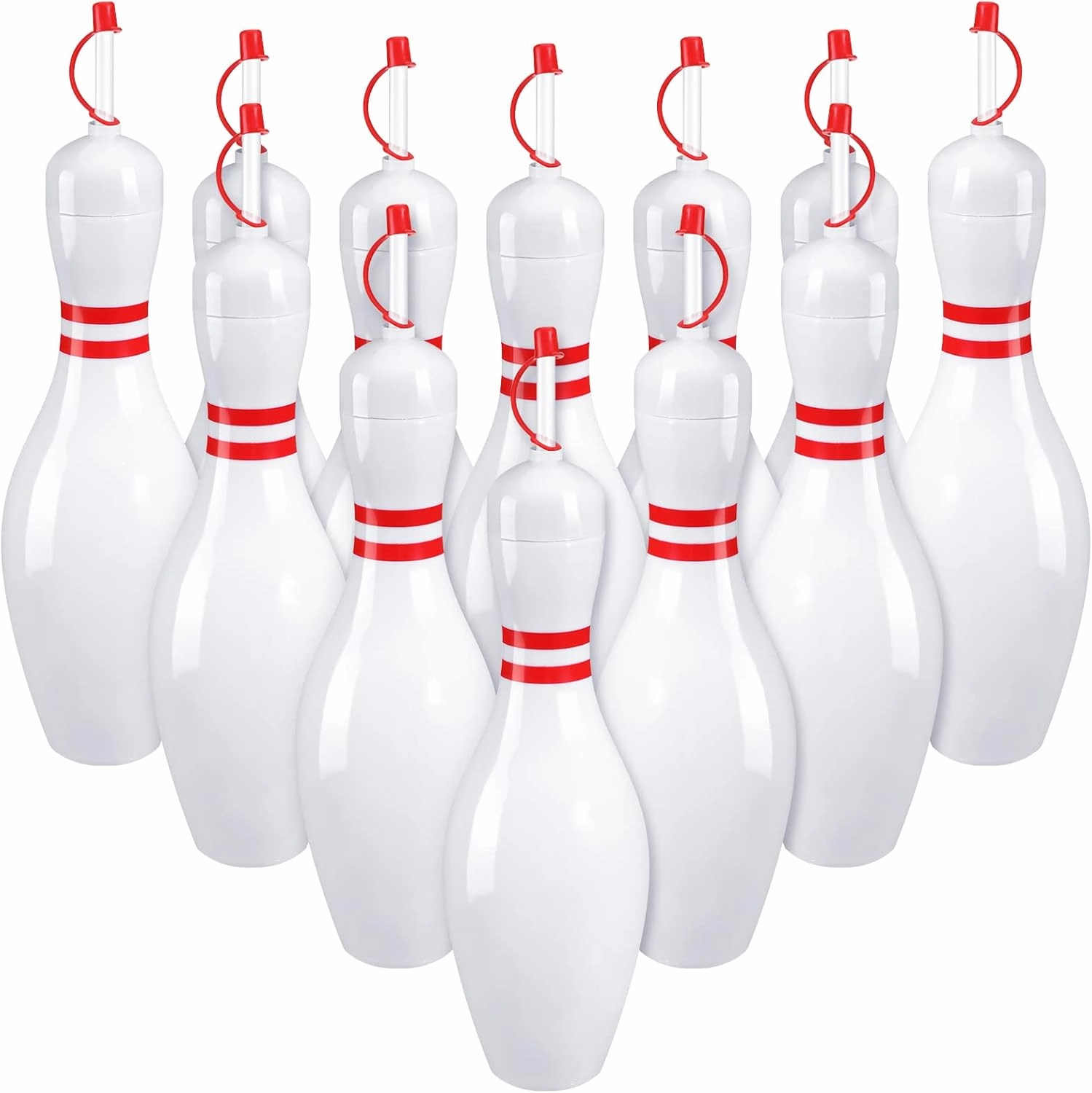 Funtery 24 Set Bowling Lovers Gifts for Men Women 25 oz Reusable Bowling Pin Plastic Water Bottles with Straws and Lids Sports Fans Party Favors