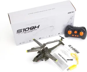 FunXylophy RC Helicopter for Adult, S109H Apache 2.4G 3CH Dual-Prop Gyro Stabilized Helicopter with Bright Night Navigation Lights, Aircraft for Beginners (RTF Version)