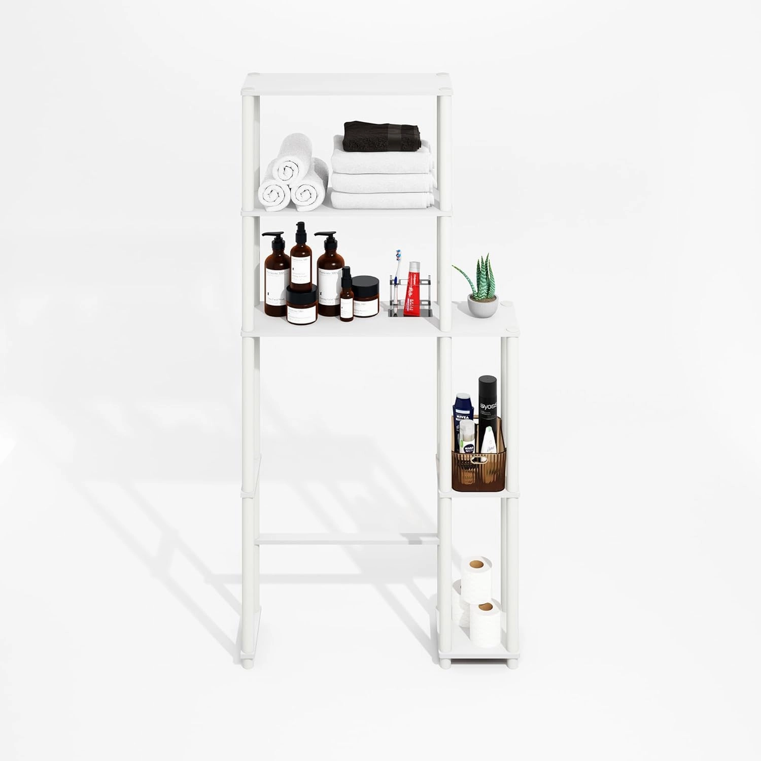 Furinno Turn-N-Tube Freestanding Over-The-Toilet Bathroom Shelves, Storage Rack with 5 Shelves, Black Espresso/Black
