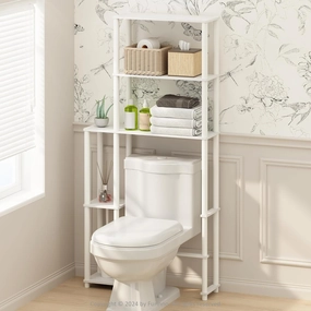 Furinno Turn-N-Tube Freestanding Over-The-Toilet Bathroom Shelves, Storage Rack with 5 Shelves, Black Espresso/Black