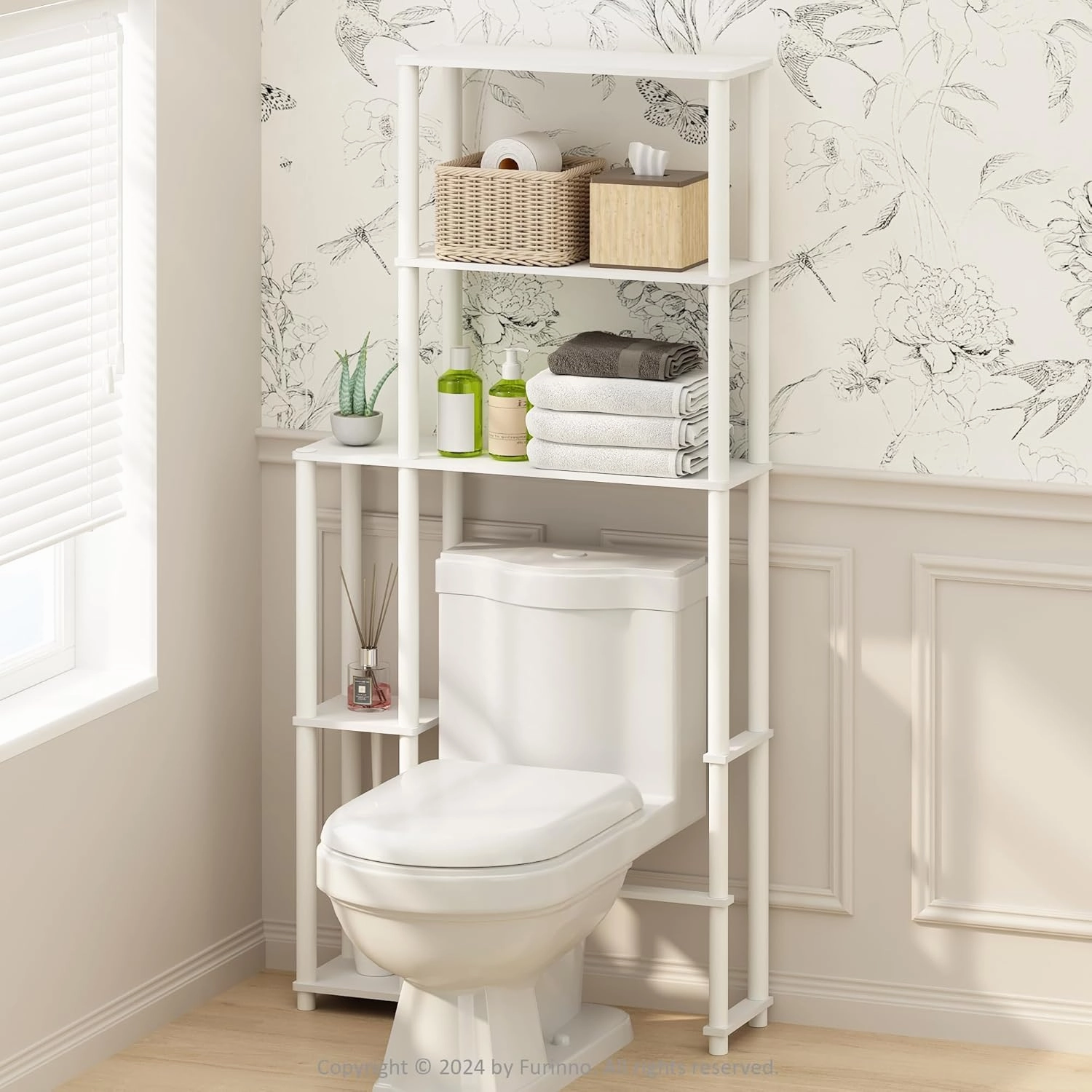 Furinno Turn-N-Tube Freestanding Over-The-Toilet Bathroom Shelves, Storage Rack with 5 Shelves, Black Espresso/Black