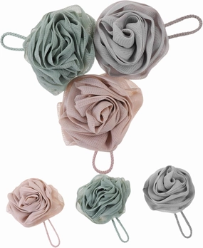 GALPADA 6Pcs Exfoliating Bath Balls Portable Flower Shower Loofahs Soft Mesh Body Scrubber for Daily Use Stylish Bath Decor and Colors