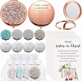 Geetery 10 Set Christian Compact Mirrors Bulk Sisters in Christ Pocket Mirrors Religious Faith Church Gifts End of Year Graduation Gifts for Women Friend Bestie Niece Purses(10 Set,Multicolor)