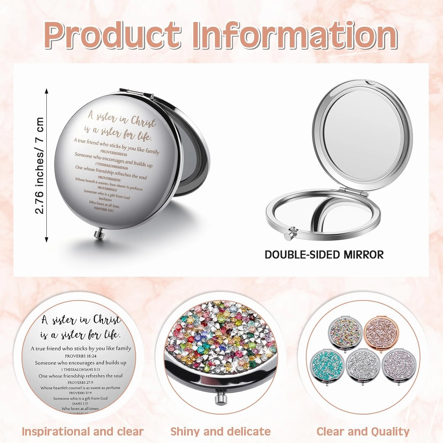 Geetery 10 Set Christian Compact Mirrors Bulk Sisters in Christ Pocket Mirrors Religious Faith Church Gifts End of Year Graduation Gifts for Women Friend Bestie Niece Purses(10 Set,Multicolor)