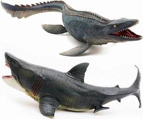 Gemini&Genius Mosasaurus and Megloden Dinosaur Toys, Ocean Monsters Shark Action Figurines, Great for Collector, Party Favor and Birthday Gift to Boys and Girls 3-12 Years Old