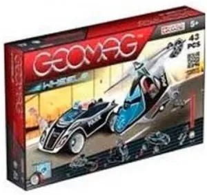 Geomag Wheels 43-Piece Police Transportation Vehicle Magnetic Construction Building Toy, Squad Car and Helicopter