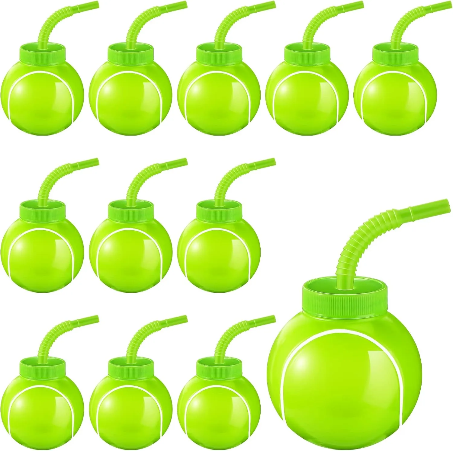 Gerrii 12 Sets Tennis Ball Party Cups with Straws and Lids 10oz Plastic Cups Bulk for Kids Birthday Tennis Party Favors Decorations Supplies Gifts