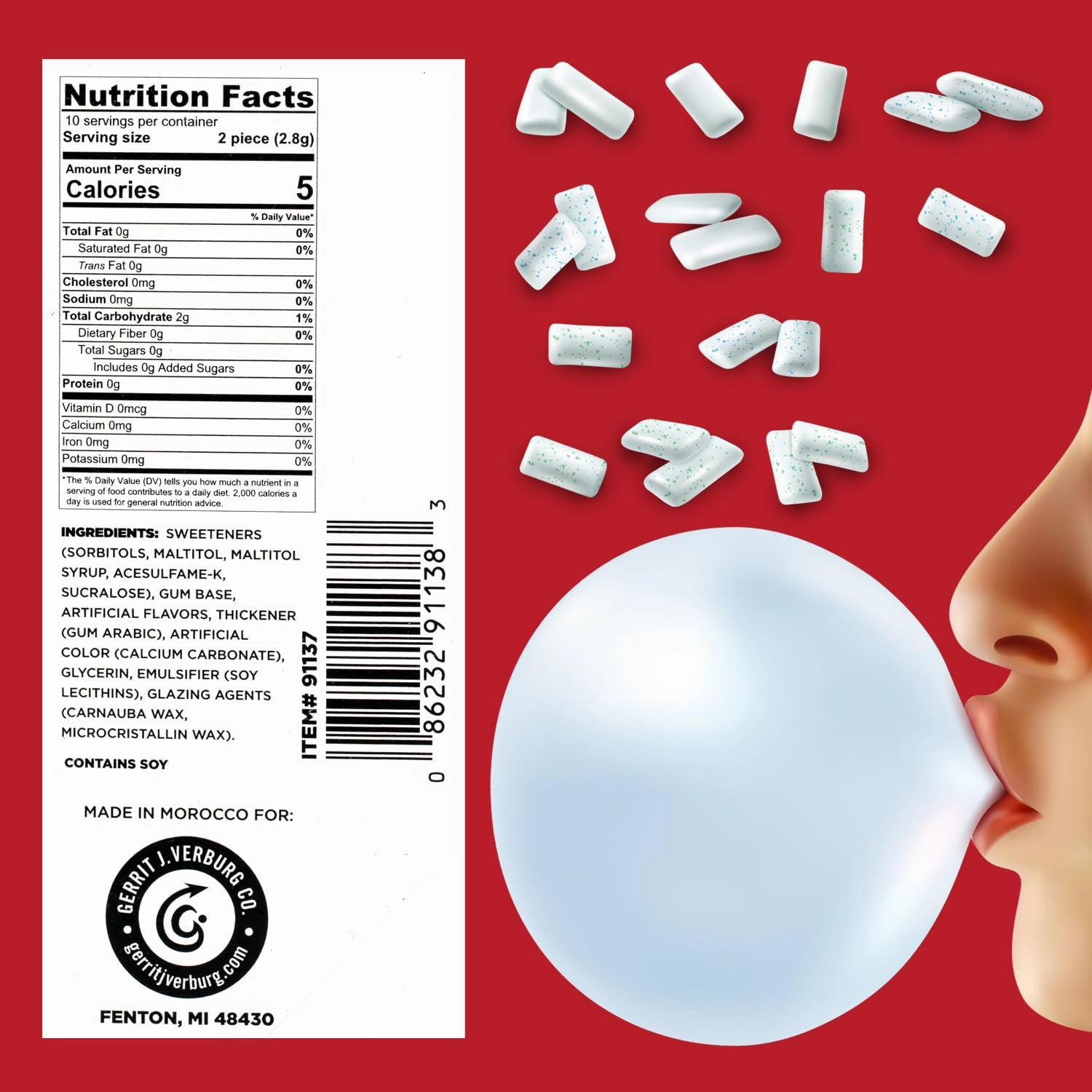 Gerrits Sugar Free Gum Tubes- 12 Pack of 20 Gum Pieces Each- comes with RUS Candy Company travel bag (12 Pack, Clove)