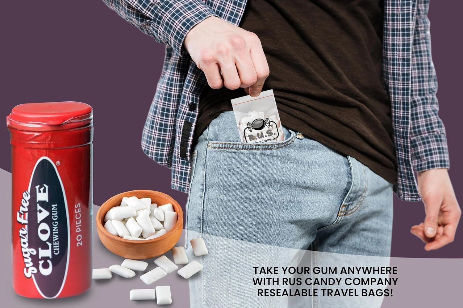 Gerrits Sugar Free Gum Tubes- 12 Pack of 20 Gum Pieces Each- comes with RUS Candy Company travel bag (12 Pack, Clove)