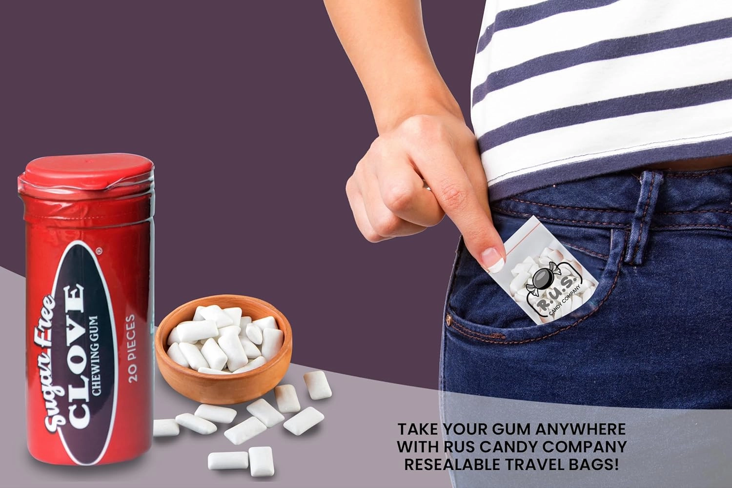 Gerrits Sugar Free Gum Tubes- 12 Pack of 20 Gum Pieces Each- comes with RUS Candy Company travel bag (12 Pack, Clove)