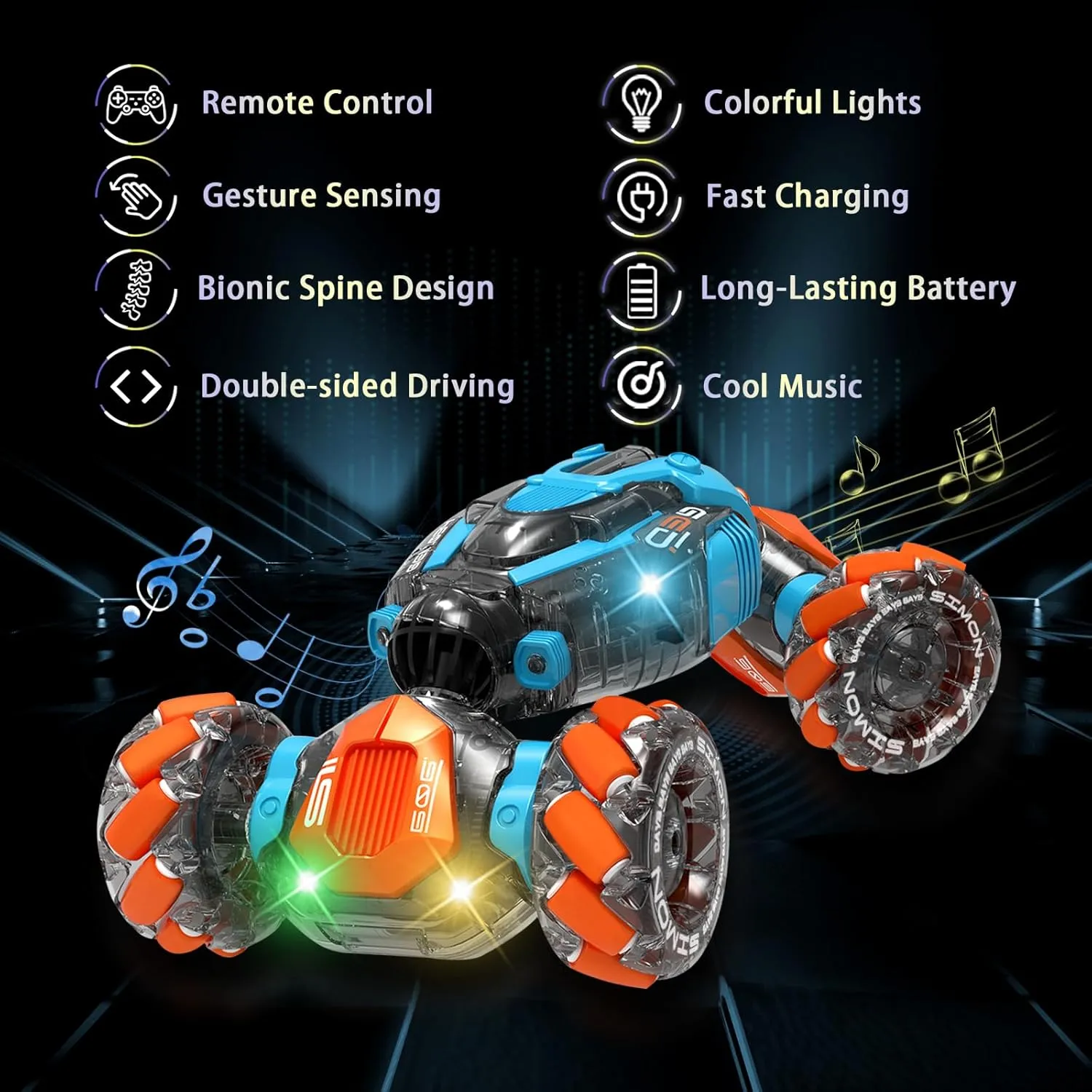 Gesture Sensing RC Stunt Car Toys for 6-12 yr Boys&Girls, 2.4 GHz Double-Sided Driving 360-degree Flips Rotating 4WD All-Terrain RC Car Toy, Best Birthday Gifts for Kids(Blue)