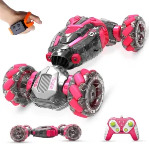 Gesture Sensing RC Stunt Car Toys for 6-12 yr Boys&Girls, 2.4 GHz Double-Sided Driving 360-degree Flips Rotating 4WD All-Terrain RC Car Toy, Best Birthday Gifts for Kids(Pink)