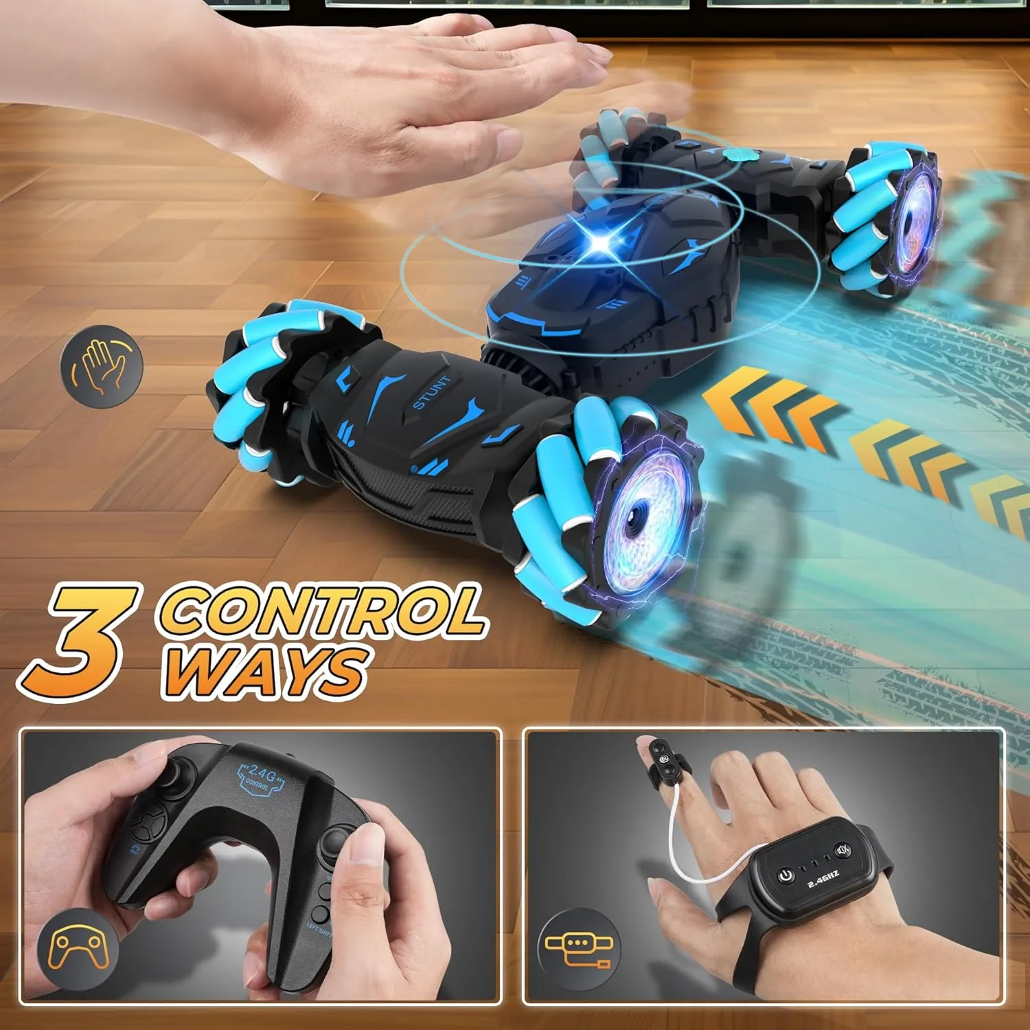 Gesture Sensing RC Stunt Car, Toys for Boys 6-8, Gifts for Boys 6 7 8 9 10 11 12, Birthday Gifts for Boys, Remote Control Car for Boys 8-12, 360° Rotate 4WD Off-Road with Lights Music Spray