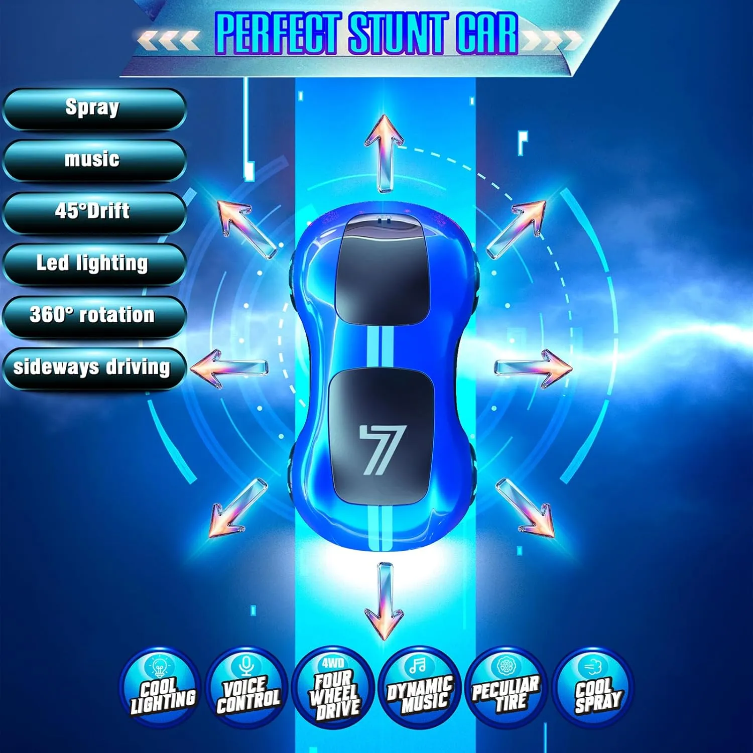 Gesture Sensing Remote Control Car, Drift RC Stunt Car with Light Spray & Sound, 2.4GHz Hobby RC Cars Toy for Kids, 360° Rotate, Birthday Gifts for Boys Girls 4-12