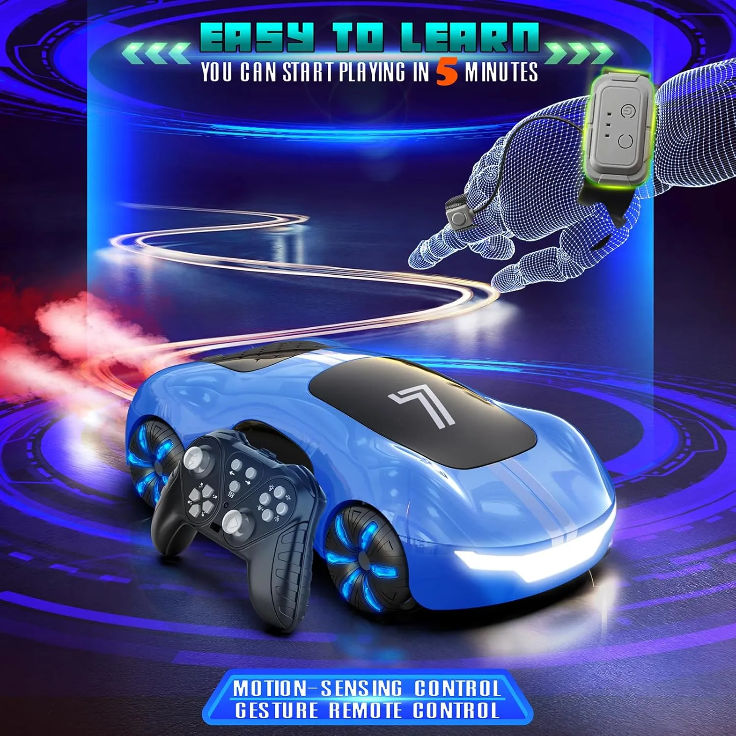 Gesture Sensing Remote Control Car, Drift RC Stunt Car with Light Spray & Sound, 2.4GHz Hobby RC Cars Toy for Kids, 360° Rotate, Birthday Gifts for Boys Girls 4-12