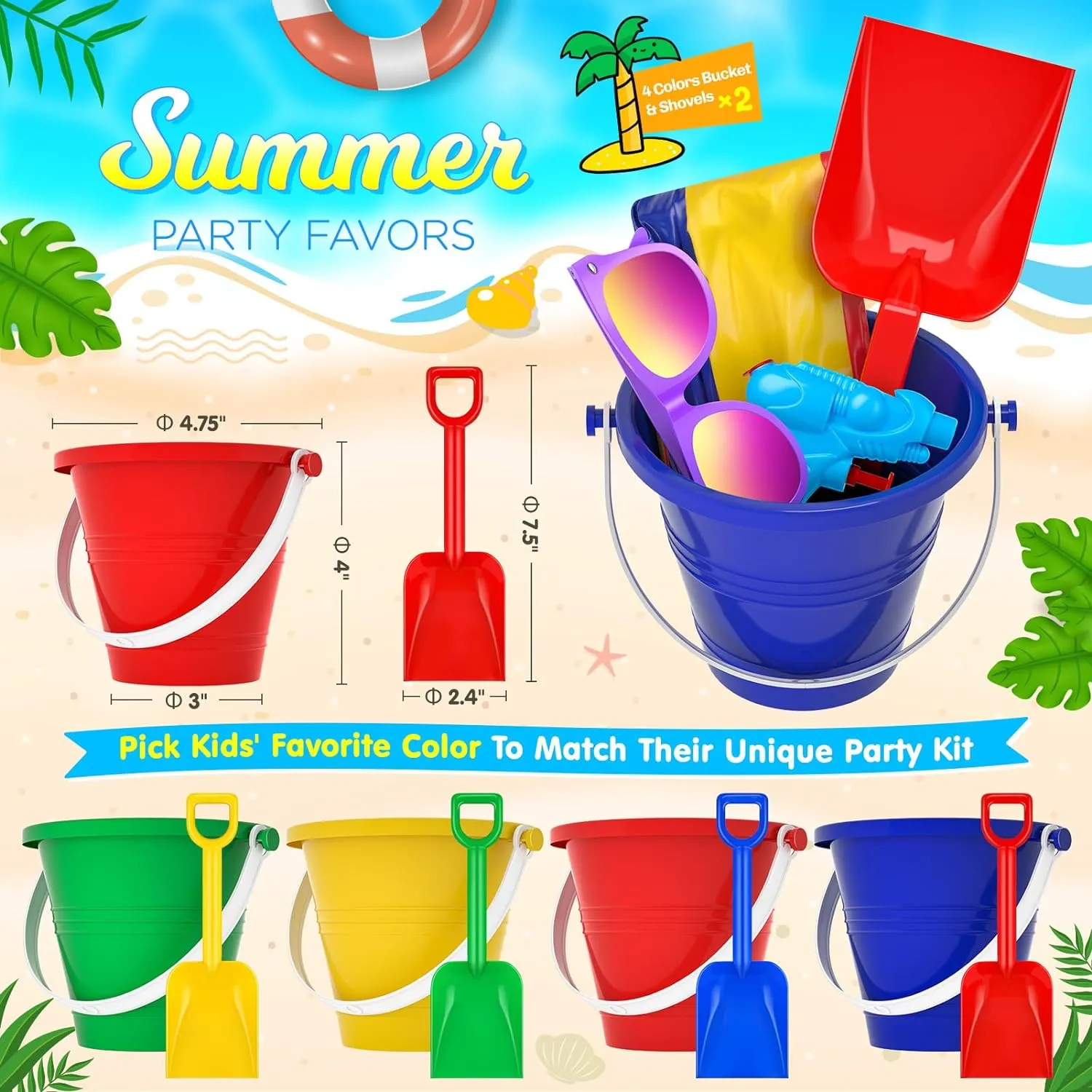 GIFTINBOX Mega Pool Party Beach Favors - 72pcs Toys For Kids Ages 3 4 5 6 7 8 Balls Bulk, Sand Toys, Sunglasses, Bubble Wands, Summer for Supplies Birthday