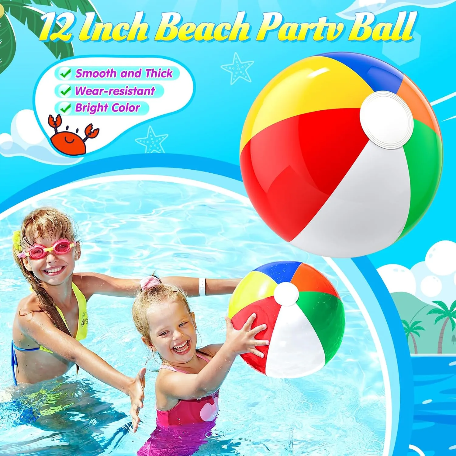 GIFTINBOX Mega Pool Party Beach Favors - 72pcs Toys For Kids Ages 3 4 5 6 7 8 Balls Bulk, Sand Toys, Sunglasses, Bubble Wands, Summer for Supplies Birthday