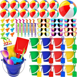 GIFTINBOX Mega Pool Party Beach Favors - 72pcs Toys For Kids Ages 3 4 5 6 7 8 Balls Bulk, Sand Toys, Sunglasses, Bubble Wands, Summer for Supplies Birthday