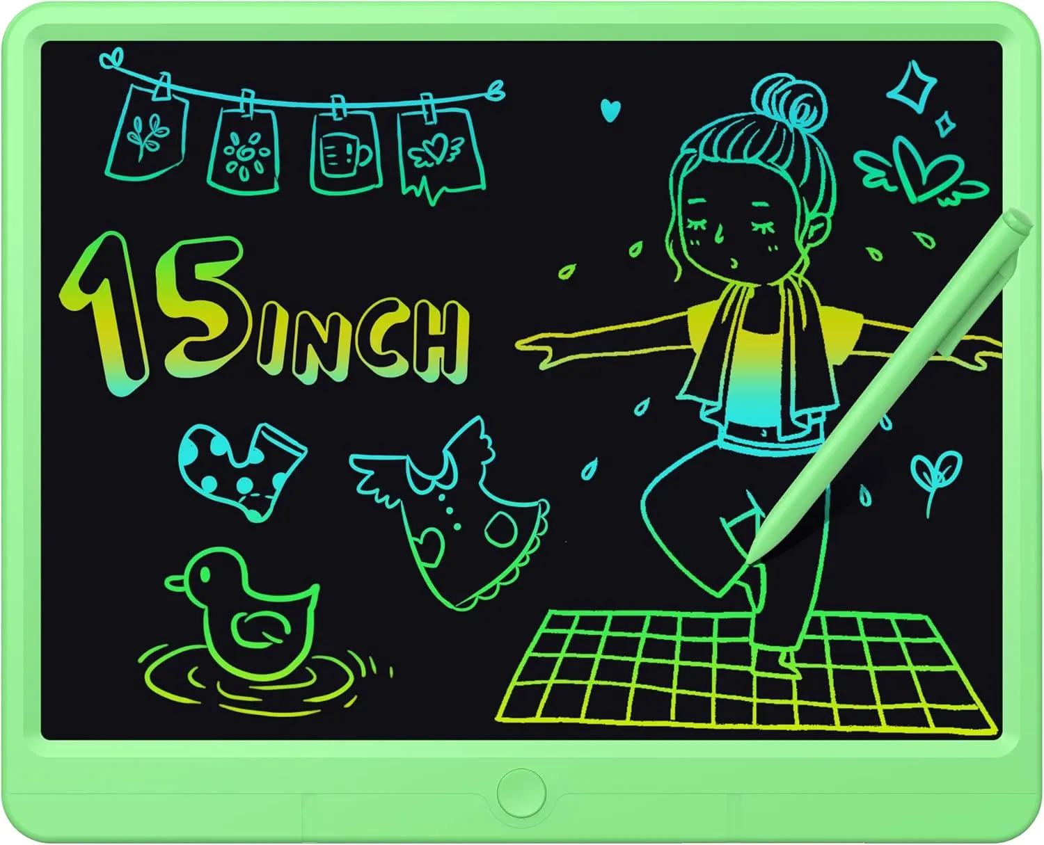 GIGART LCD Writing Tablet 15 Inch Drawing Tablet Magic Doodle Board Drawing Pad, Electronic Writing Board, Educational Toys Gifts for Kids and Adults at Home,School and Office (Green)