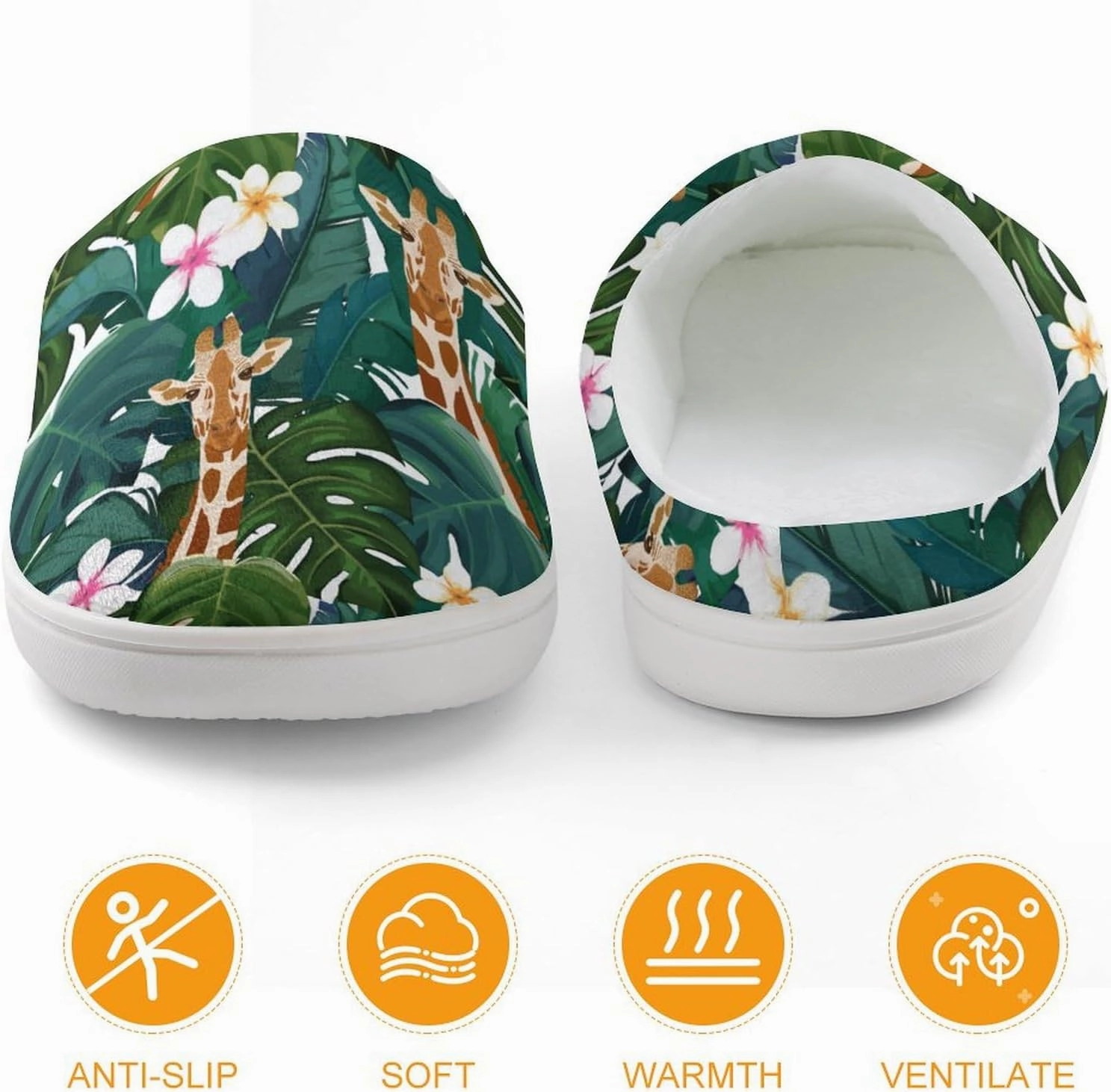 Giraffe And Hibiscus Flower Print Slippers for Boys Girls Home Cotton Slippers Non-Slip Warm Little Kids Slippers