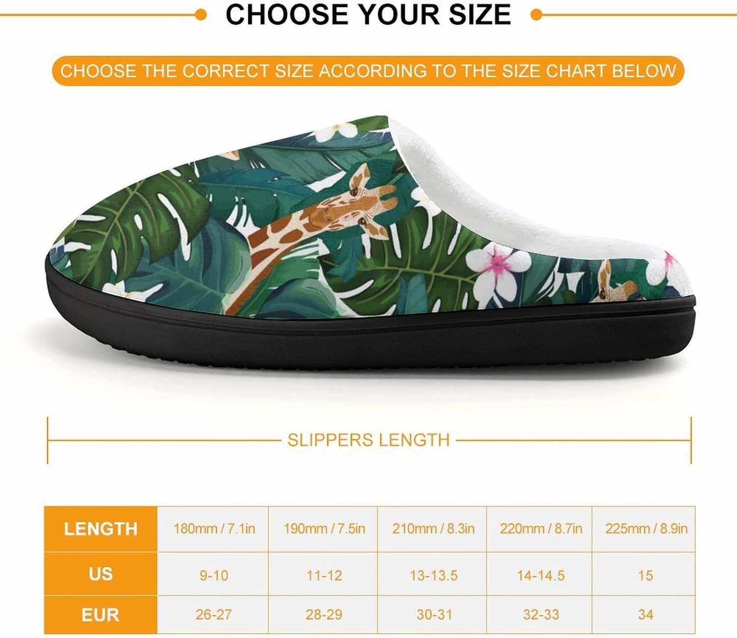 Giraffe And Hibiscus Flower Print Slippers for Boys Girls Home Cotton Slippers Non-Slip Warm Little Kids Slippers