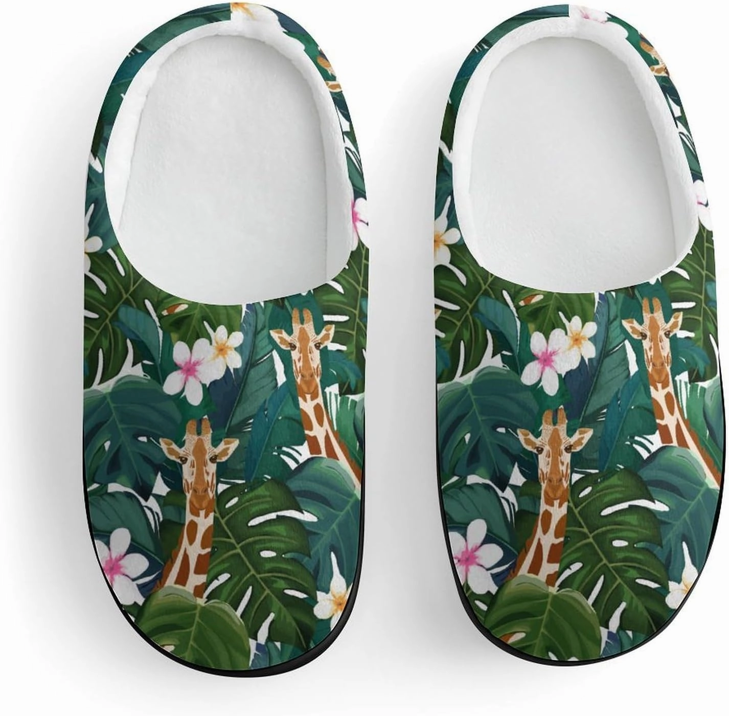 Giraffe And Hibiscus Flower Print Slippers for Boys Girls Home Cotton Slippers Non-Slip Warm Little Kids Slippers