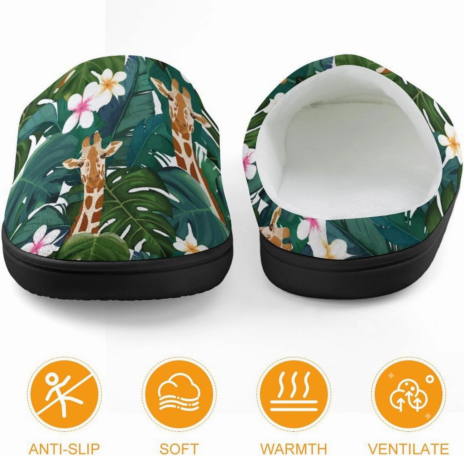 Giraffe And Hibiscus Flower Print Slippers for Boys Girls Home Cotton Slippers Non-Slip Warm Little Kids Slippers
