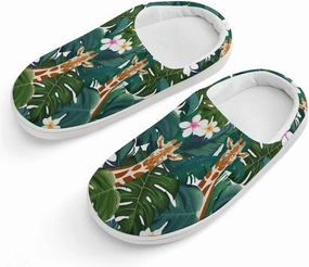 Giraffe And Hibiscus Flower Print Slippers for Boys Girls Home Cotton Slippers Non-Slip Warm Little Kids Slippers