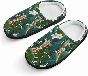 Giraffe And Hibiscus Flower Print Slippers for Boys Girls Home Cotton Slippers Non-Slip Warm Little Kids Slippers