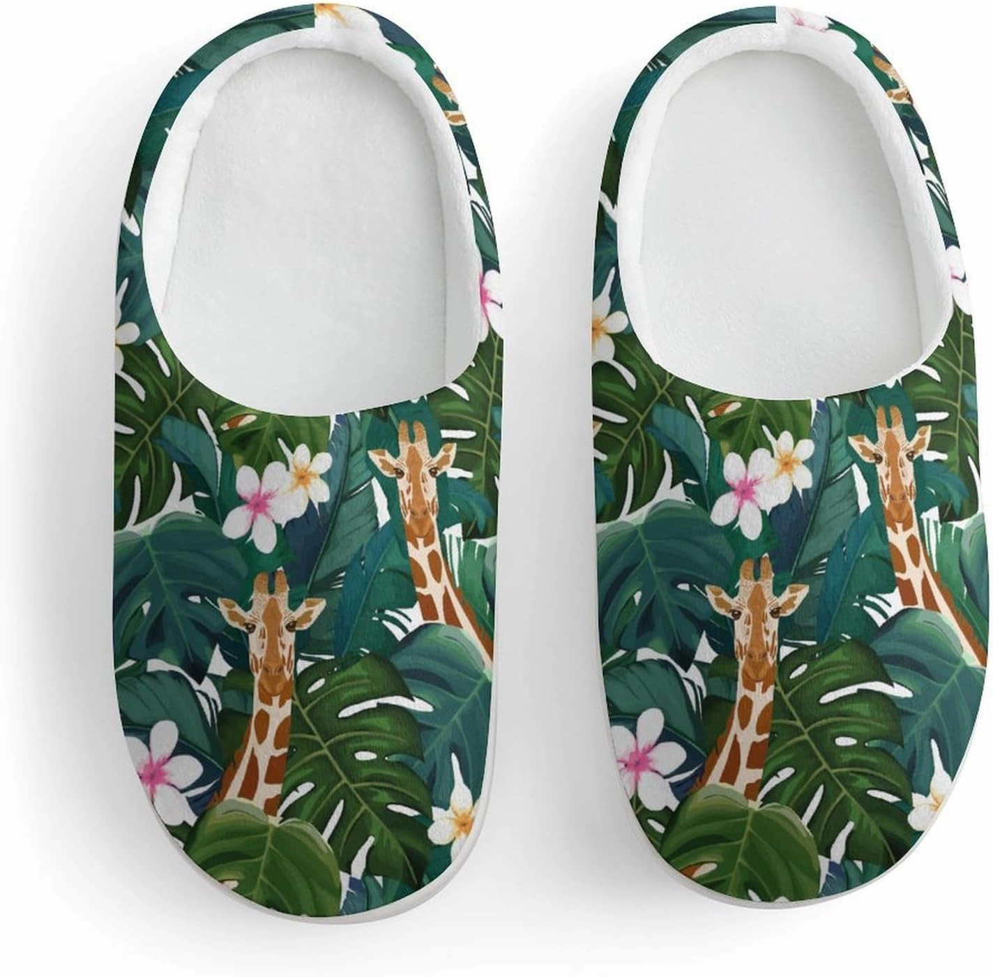 Giraffe And Hibiscus Flower Print Slippers for Boys Girls Home Cotton Slippers Non-Slip Warm Little Kids Slippers