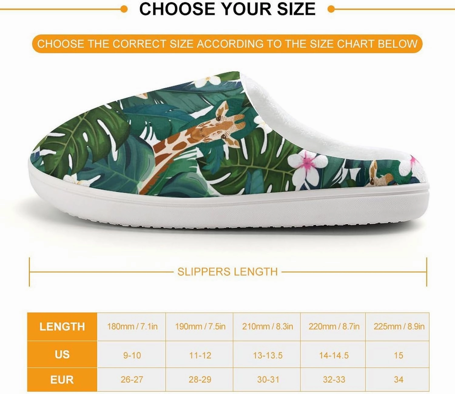 Giraffe And Hibiscus Flower Print Slippers for Boys Girls Home Cotton Slippers Non-Slip Warm Little Kids Slippers