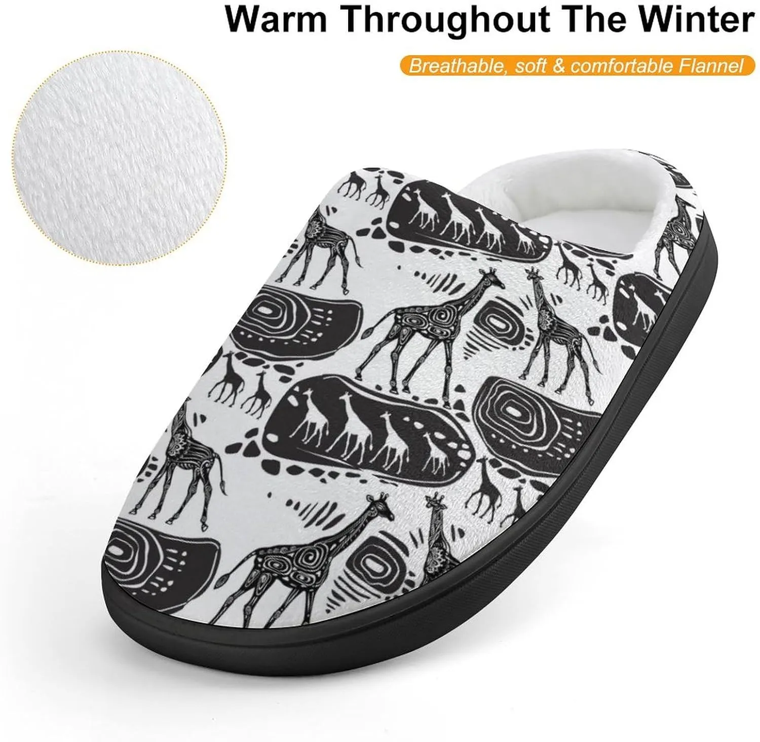 Giraffes And Ethnic Motifs Print Slippers for Boys Girls Home Cotton Slippers Non-Slip Warm Little Kids Slippers
