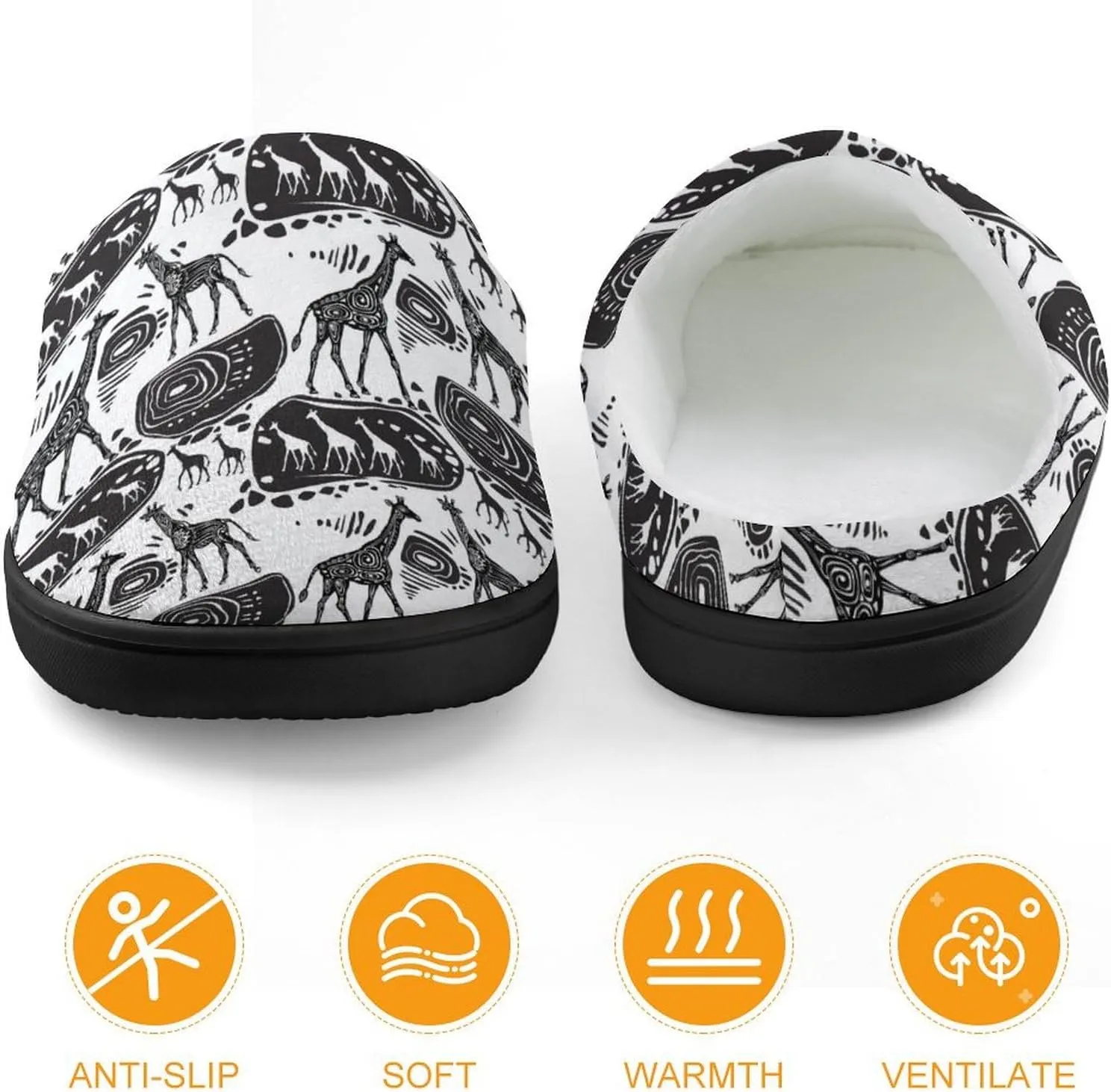 Giraffes And Ethnic Motifs Print Slippers for Boys Girls Home Cotton Slippers Non-Slip Warm Little Kids Slippers
