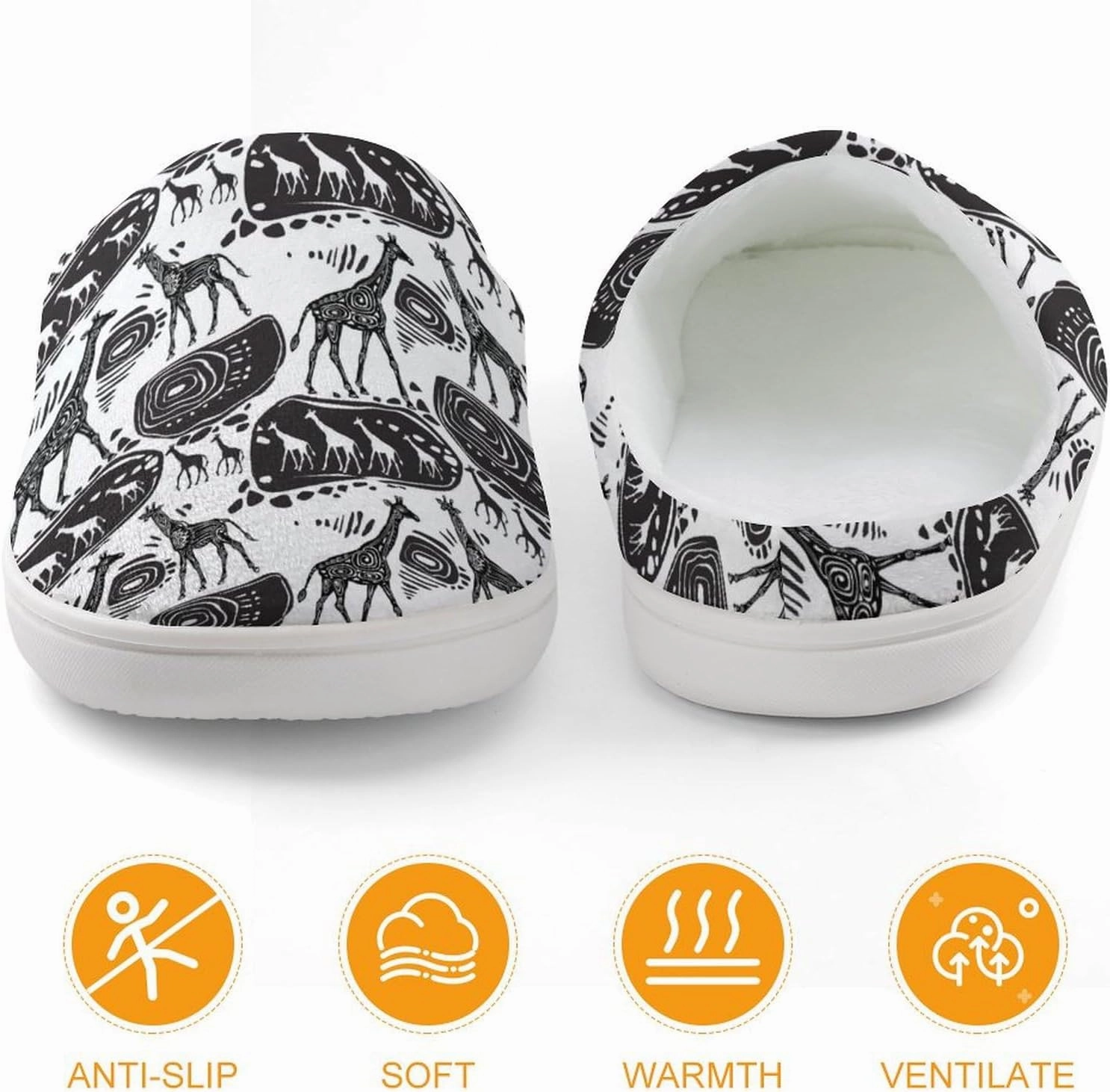 Giraffes And Ethnic Motifs Print Slippers for Boys Girls Home Cotton Slippers Non-Slip Warm Little Kids Slippers