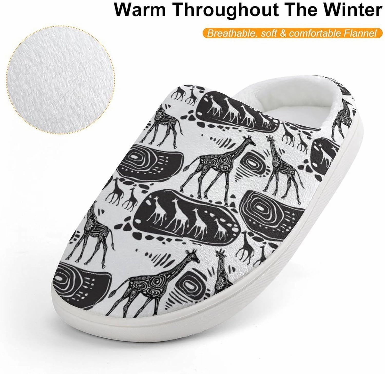 Giraffes And Ethnic Motifs Print Slippers for Boys Girls Home Cotton Slippers Non-Slip Warm Little Kids Slippers