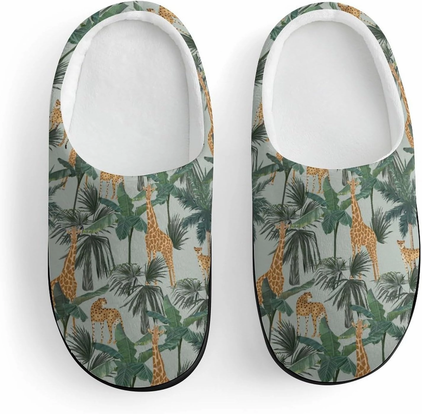 Giraffes Leopards And Palmtrees Print Slippers for Boys Girls Home Cotton Slippers Non-Slip Warm Little Kids Slippers