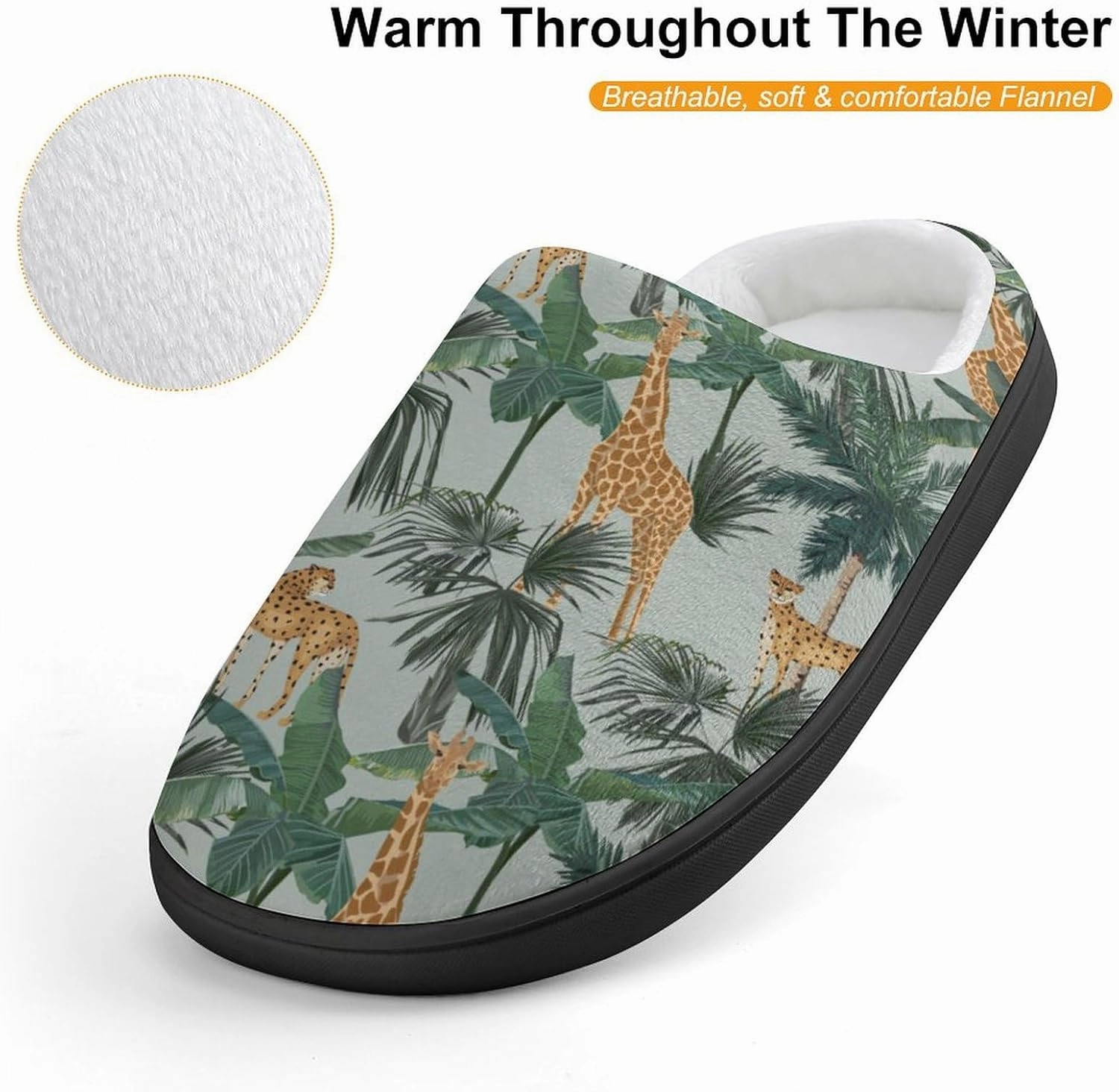 Giraffes Leopards And Palmtrees Print Slippers for Boys Girls Home Cotton Slippers Non-Slip Warm Little Kids Slippers