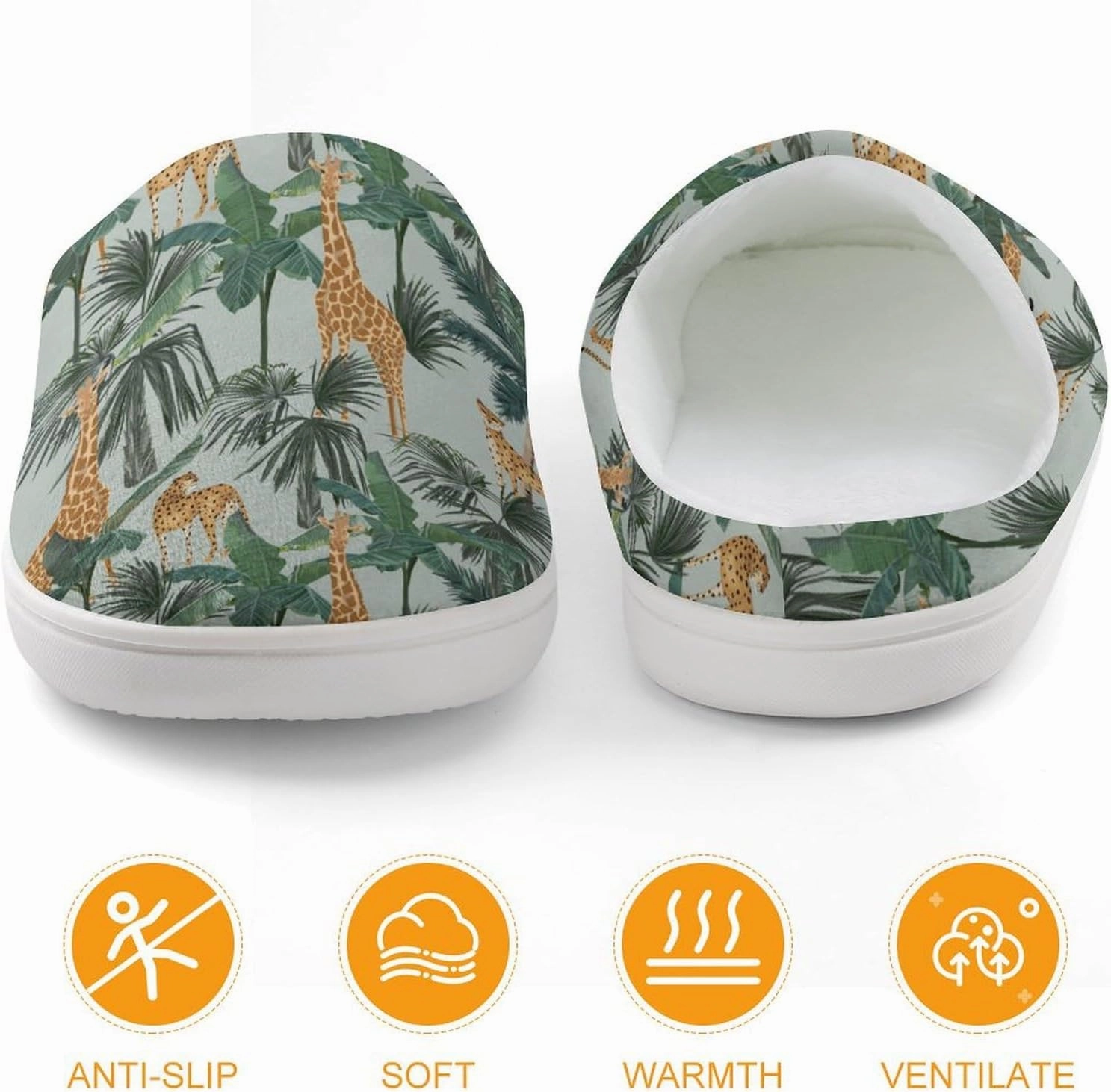 Giraffes Leopards And Palmtrees Print Slippers for Boys Girls Home Cotton Slippers Non-Slip Warm Little Kids Slippers
