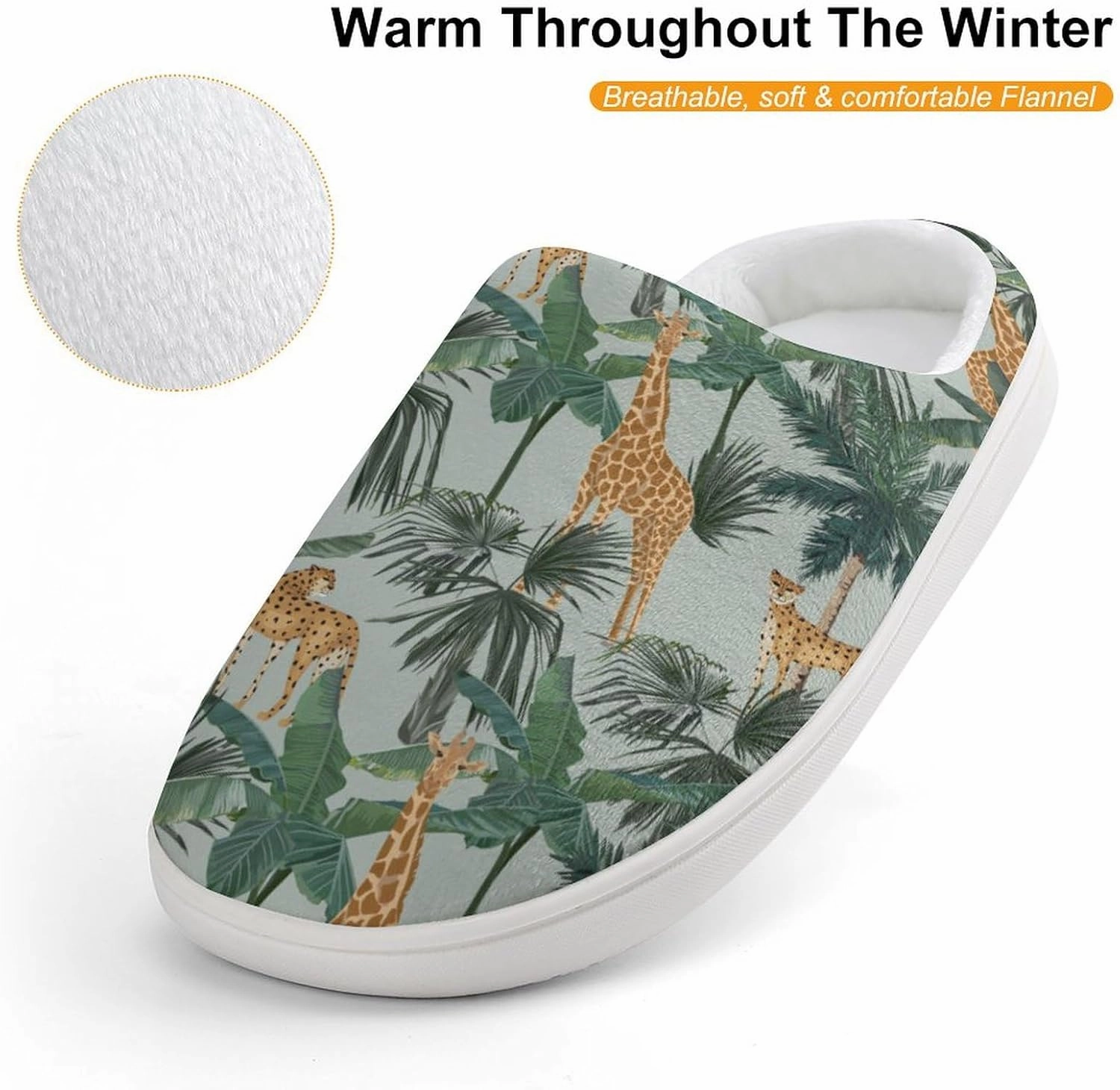 Giraffes Leopards And Palmtrees Print Slippers for Boys Girls Home Cotton Slippers Non-Slip Warm Little Kids Slippers