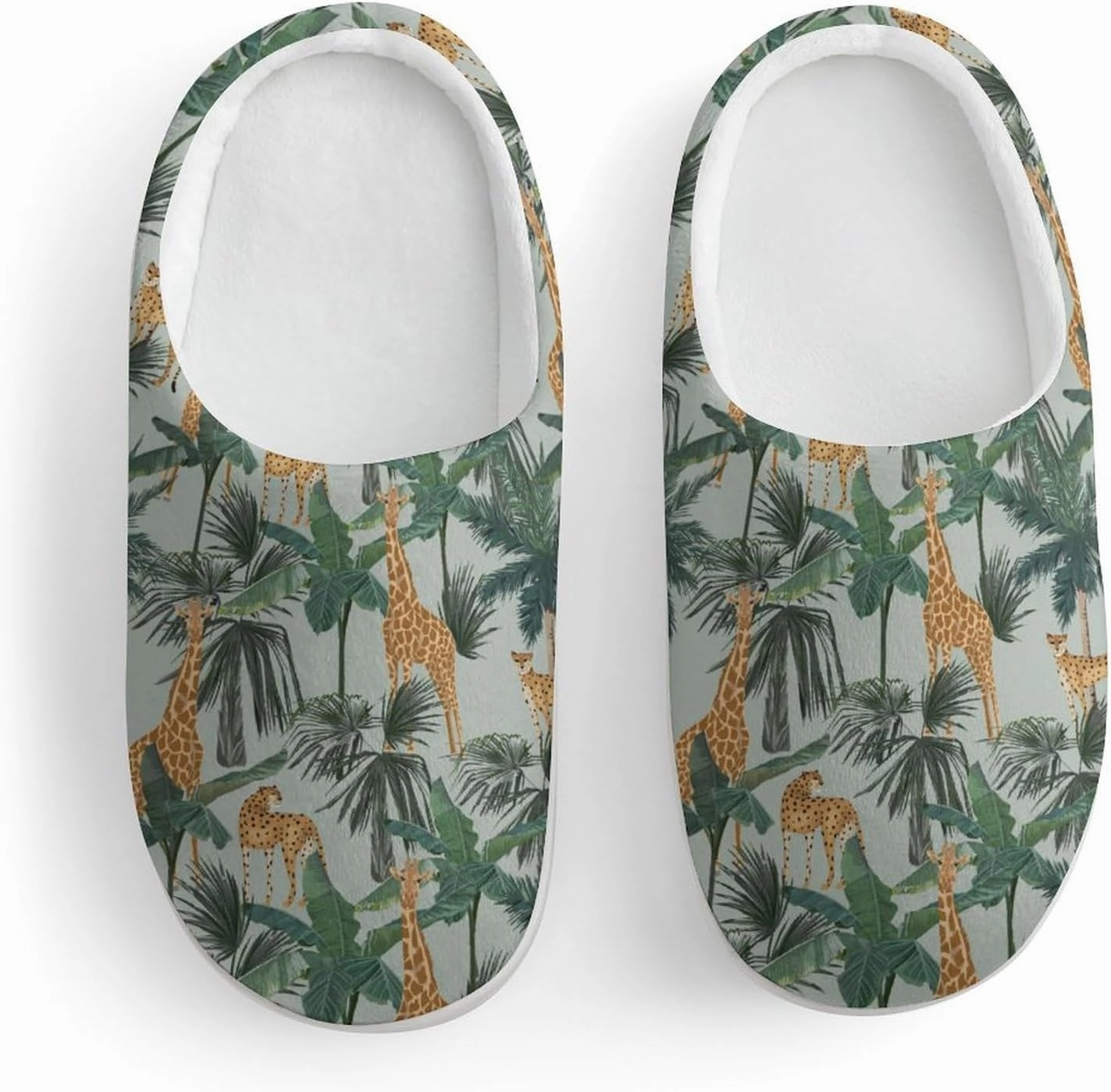 Giraffes Leopards And Palmtrees Print Slippers for Boys Girls Home Cotton Slippers Non-Slip Warm Little Kids Slippers