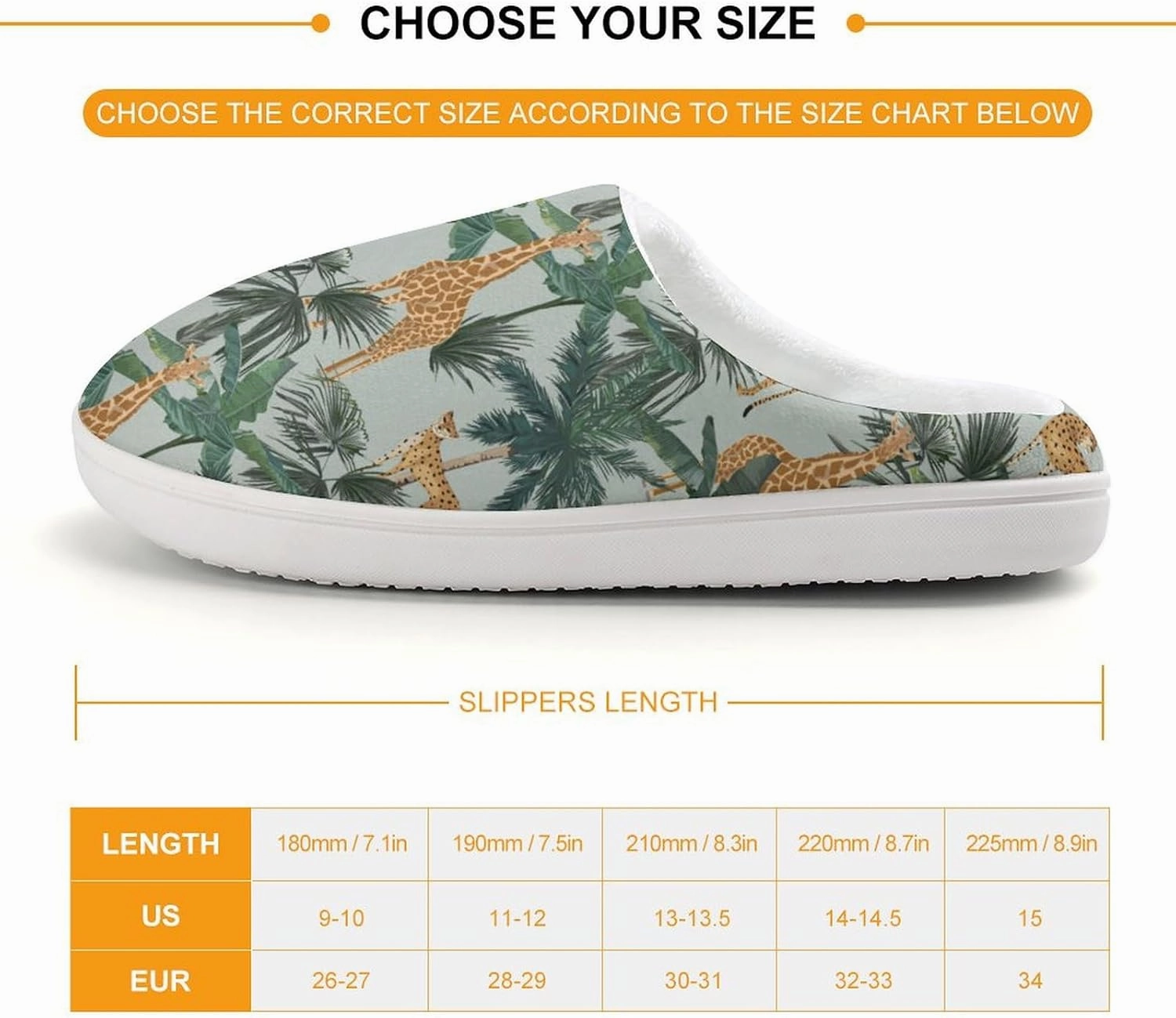 Giraffes Leopards And Palmtrees Print Slippers for Boys Girls Home Cotton Slippers Non-Slip Warm Little Kids Slippers