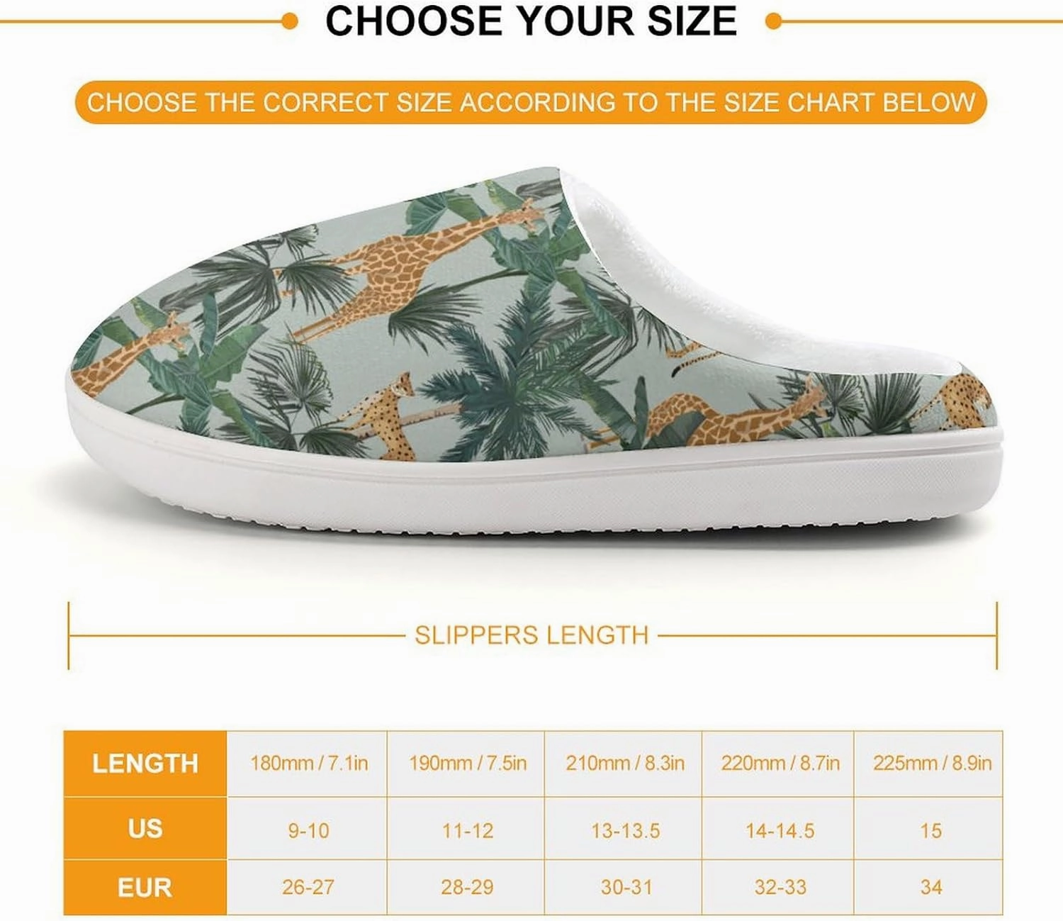 Giraffes Leopards And Palmtrees Print Slippers for Boys Girls Home Cotton Slippers Non-Slip Warm Little Kids Slippers